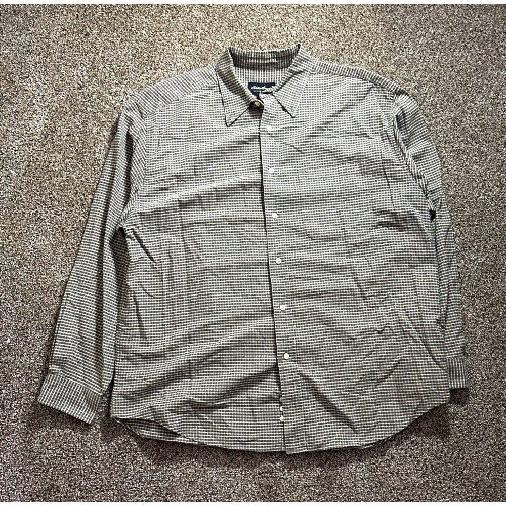 Eddie Bauer Men's L Check Cotton Long Sleeve Button-Up Shirt Gray/White
